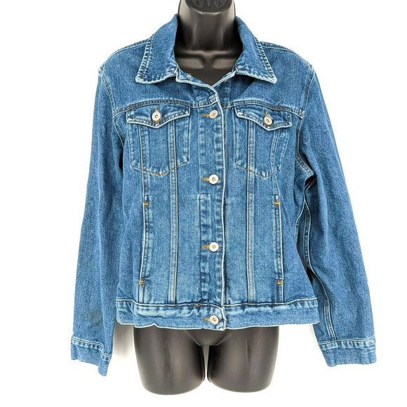 Eddie Bauer Jean Jacket M Medium Wash Button Down Denim Blue Classic 100% Cotton - Picture 1 of 11